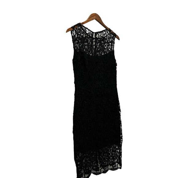 Bisou Bisou Black Lace Overlay Sheath Dress Sleeveless Midi Size 10 - Picture 2 of 13